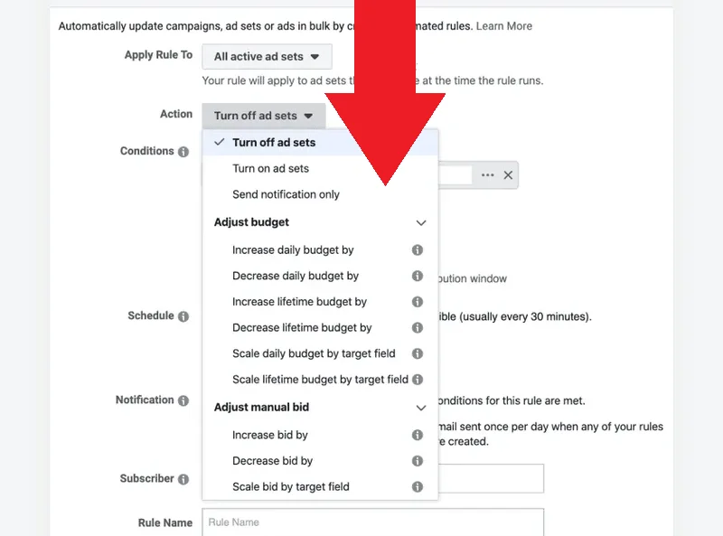 eCommerce Facebook ads automated rules for increasing budgets