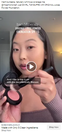 Bare Minerals ideal eCommerce Facebook ad example