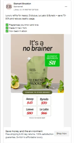 high-converting ecommerce Facebook ad example