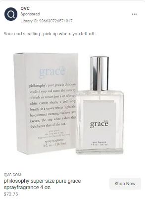 Cart recovery eCommerce Facebook ad example