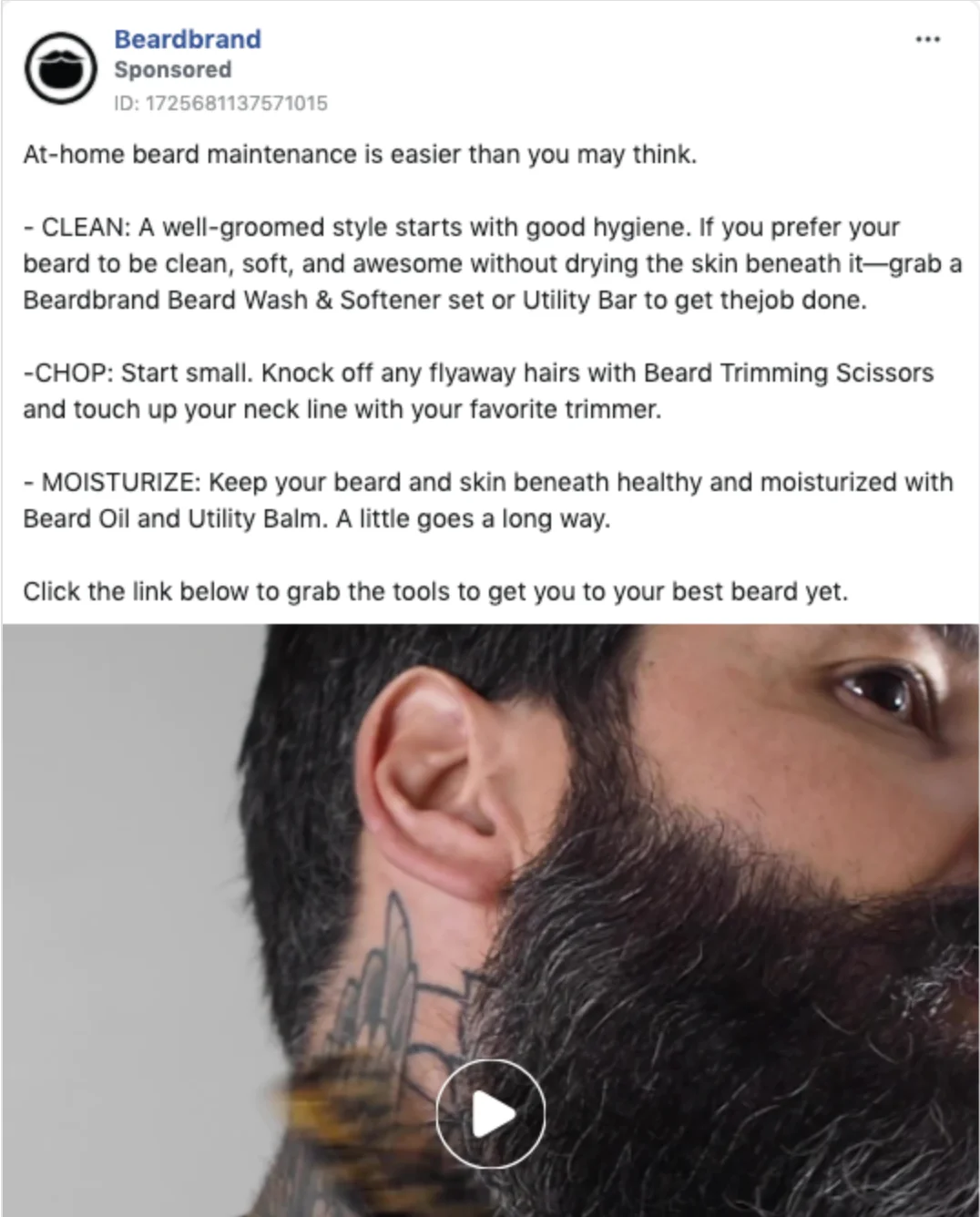 Beardbrand MoF eCommerce Facebook ad example