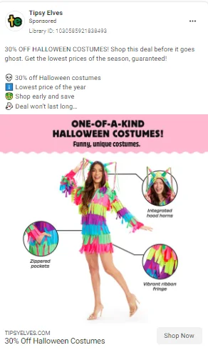 Product feature in an infographic style visual eCommerce Facebook ad example