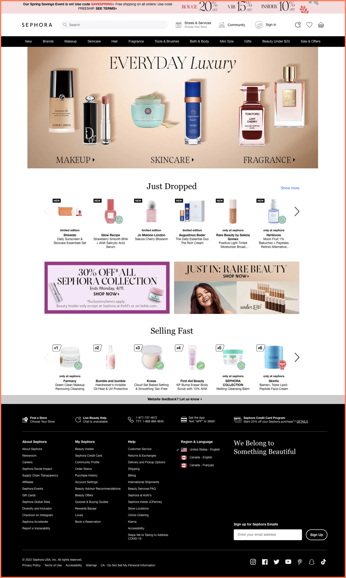 sephora homepage branding
