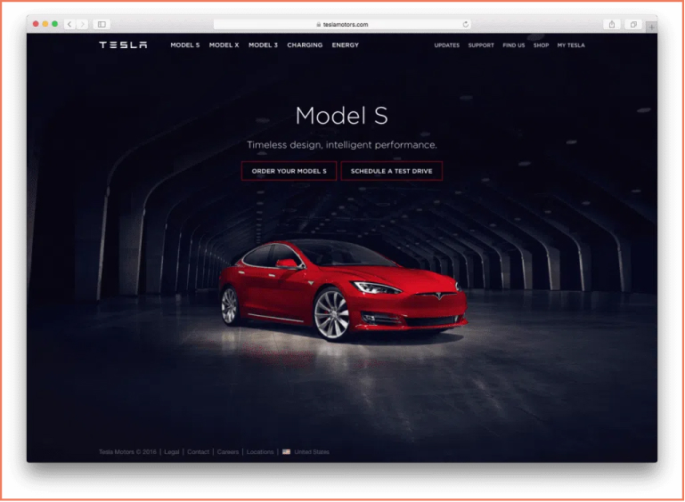 tesla homepage product showcase
