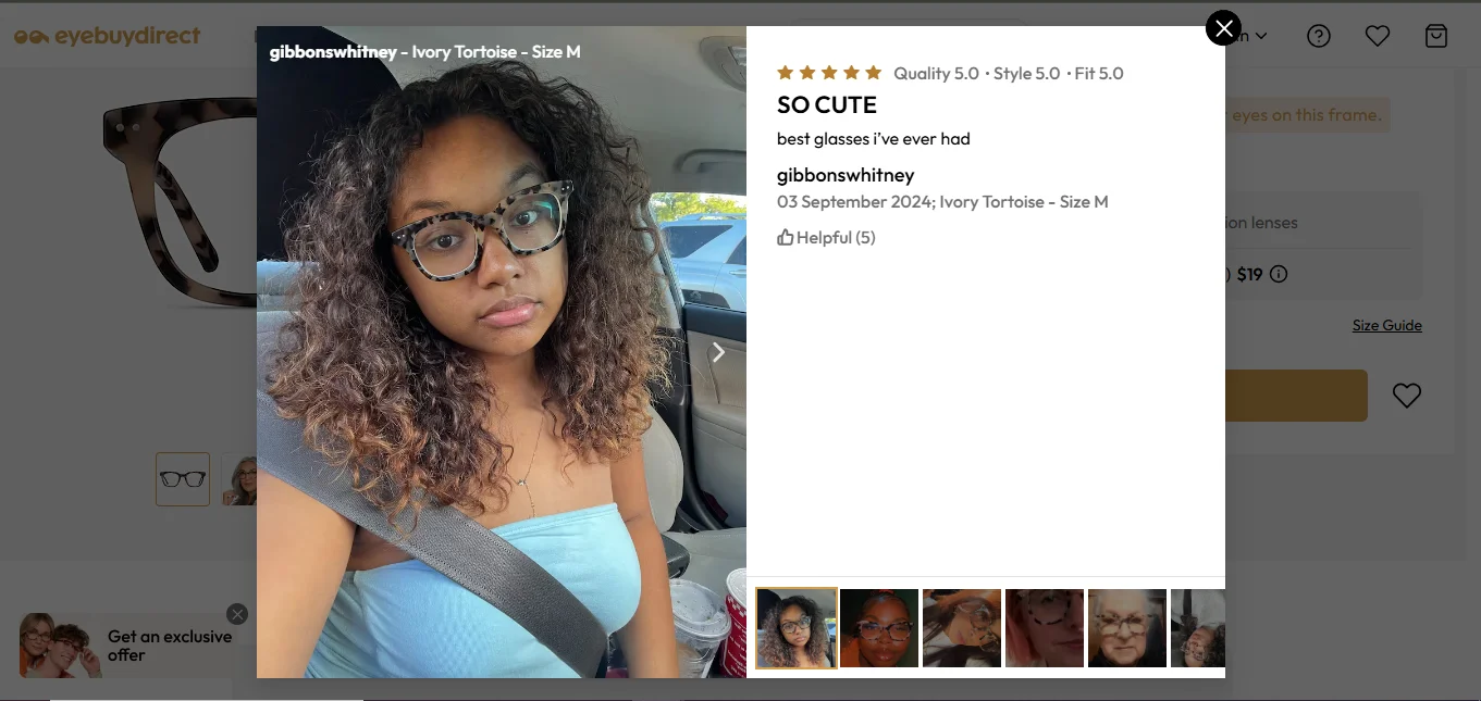 UGC from Eye Buy Direct showing relevant customer generated content