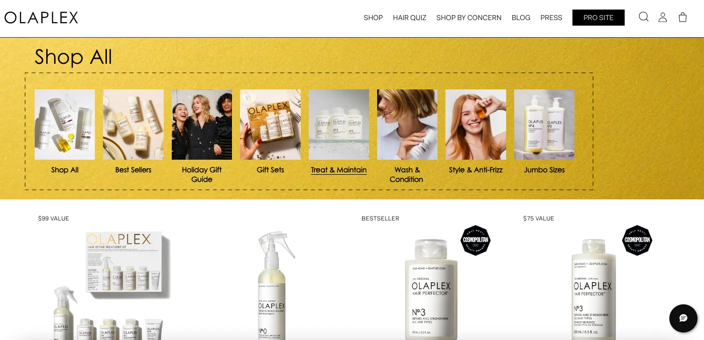 Olaplex features products by nature to improve its eCommerce categories list and discoverability
