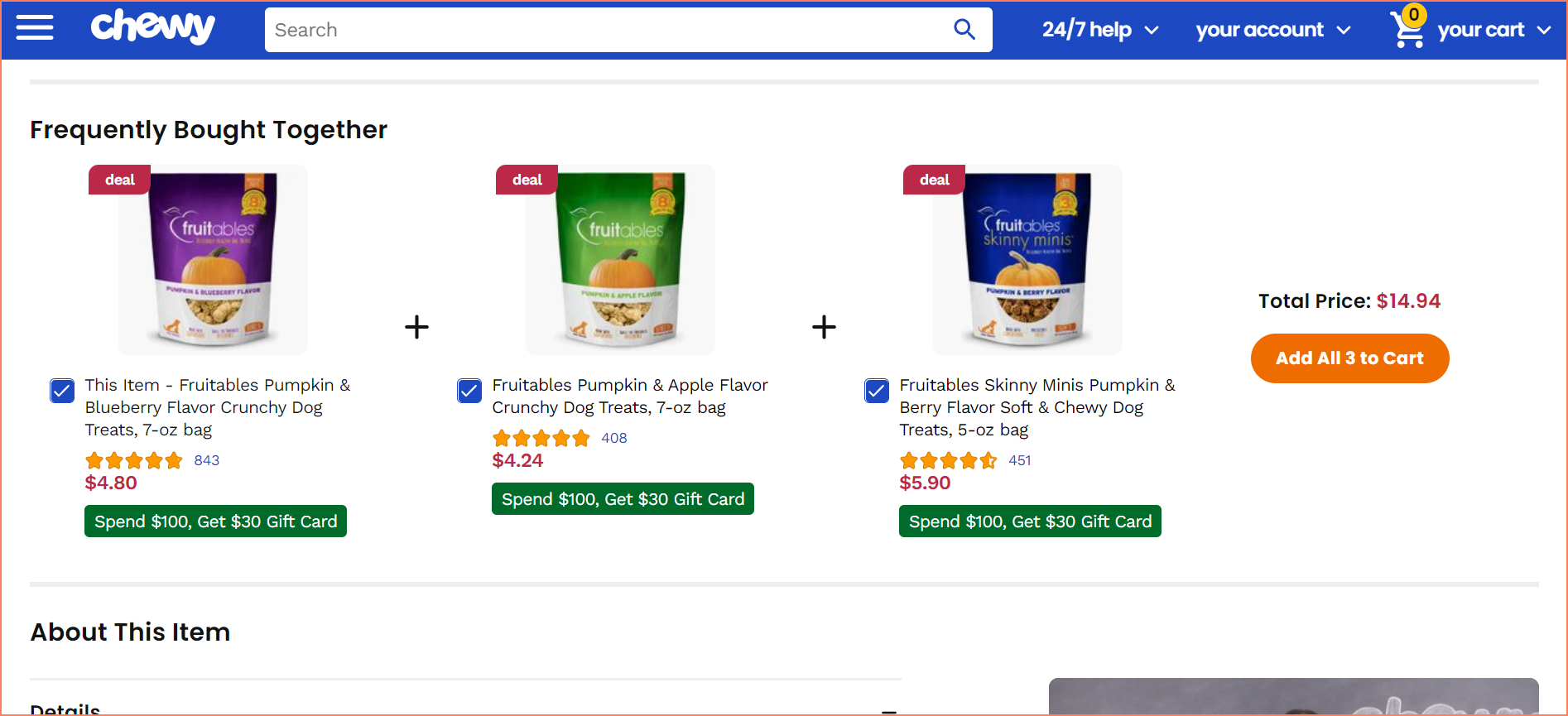 Chewy Thanksgiving product bundling example