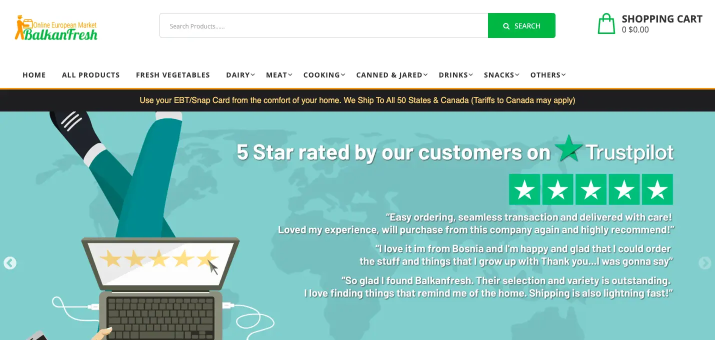 Balkan Fresh features reviews in the first fold to increase grocery eCommerce conversion rate