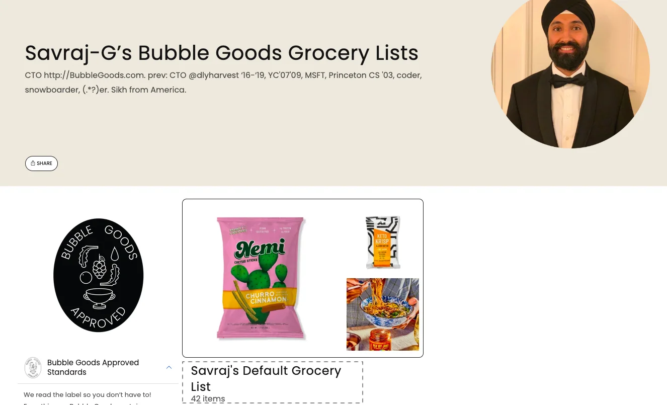 Bubble Goods features grocery lists by core team members to improve eCommerce conversions