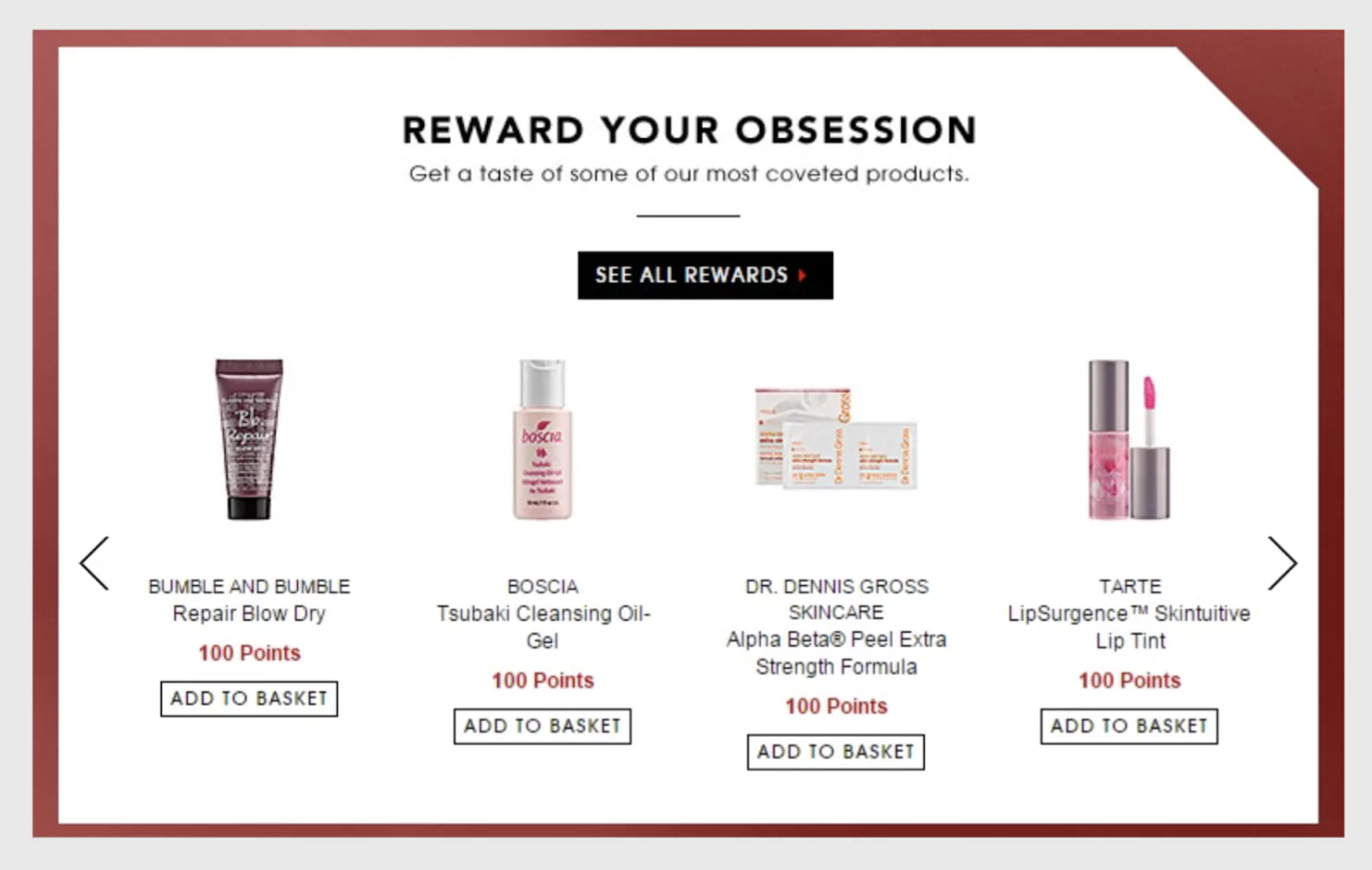 Loyalty program example of an eCommerce website