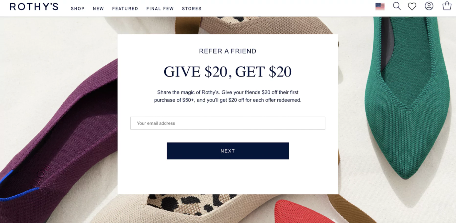 Referral program of eCommerce website example