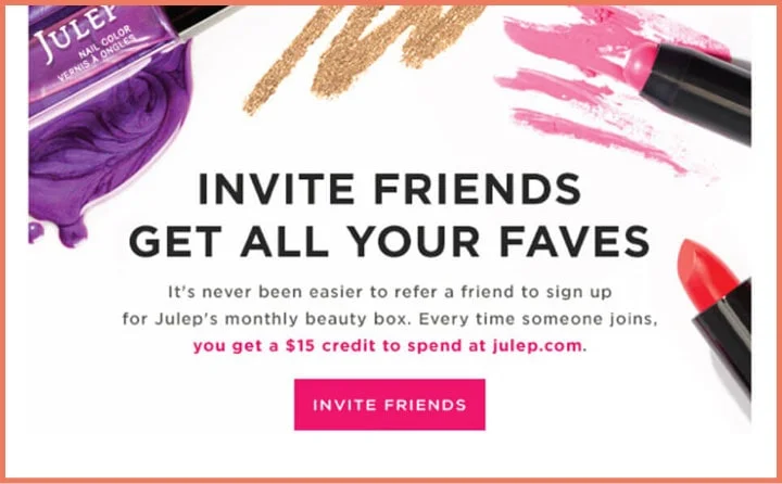 Julep driving traffic to it's online store using cash rewards as an incentive