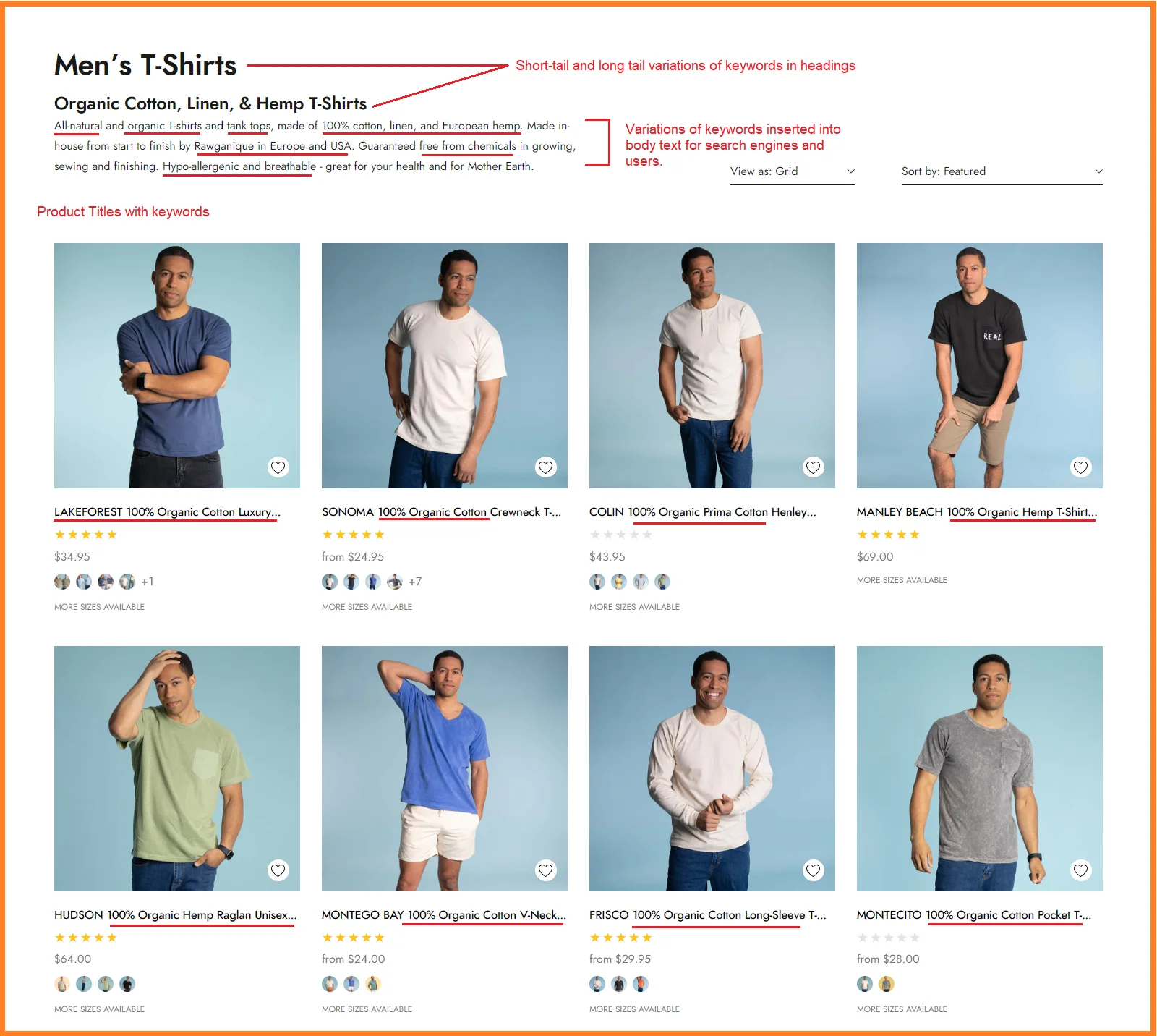 Page copy that is structured to drive traffic that converts for an eCommerce site