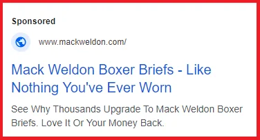 Mack Weldon's search ad to drive traffic and conversions