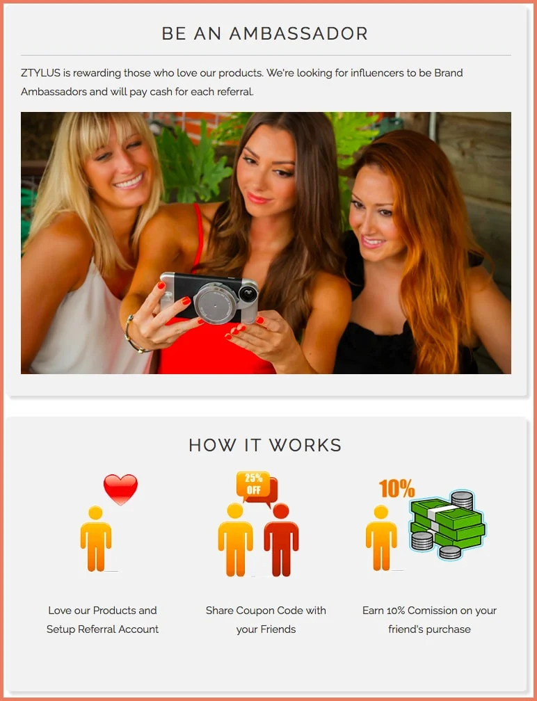 Brand ambassador program instead of a traditional affiliate program
