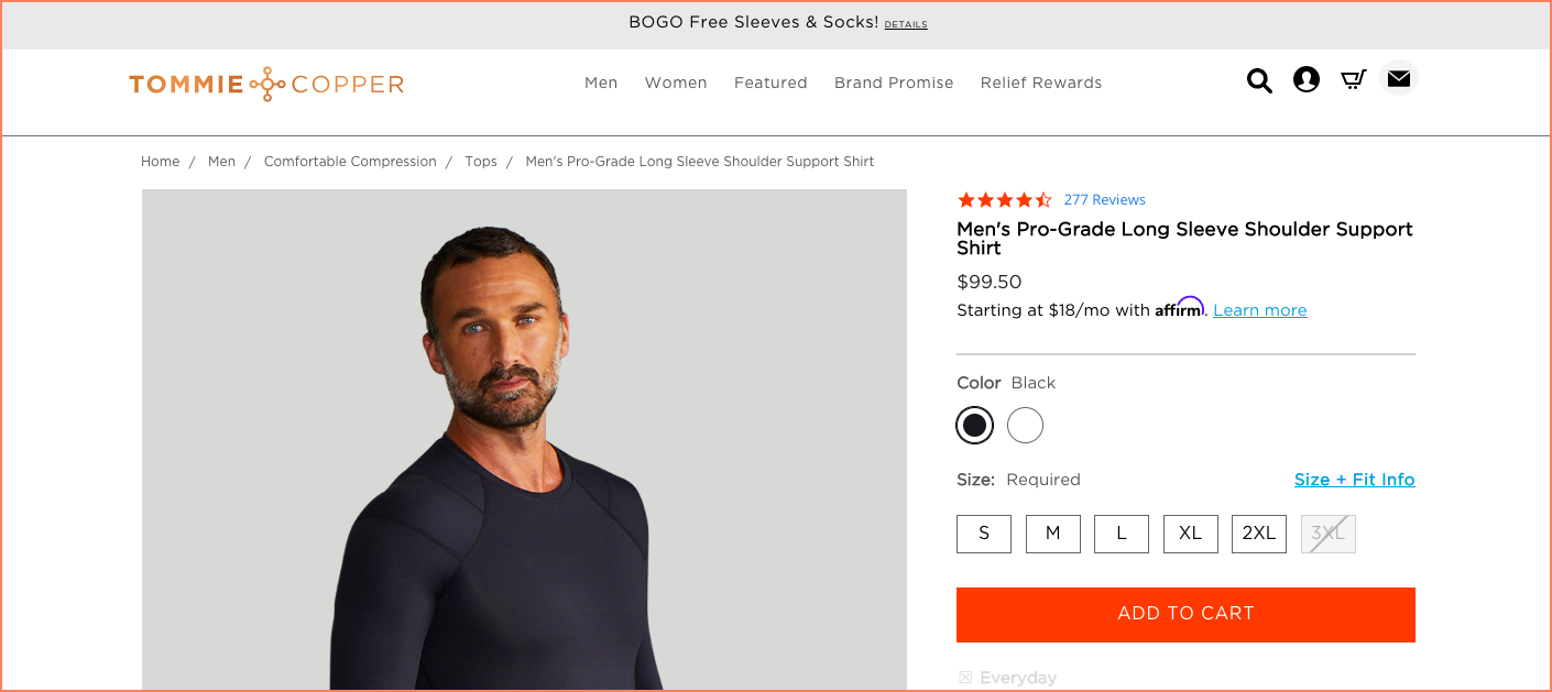 Tommie Copper gets the micro copy around their primary product page CTA right