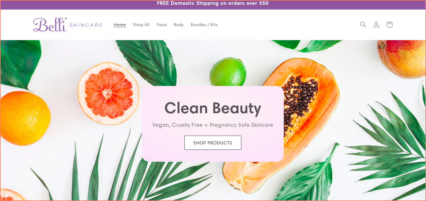 Belli Skincare highlights their brand USP across their product pages