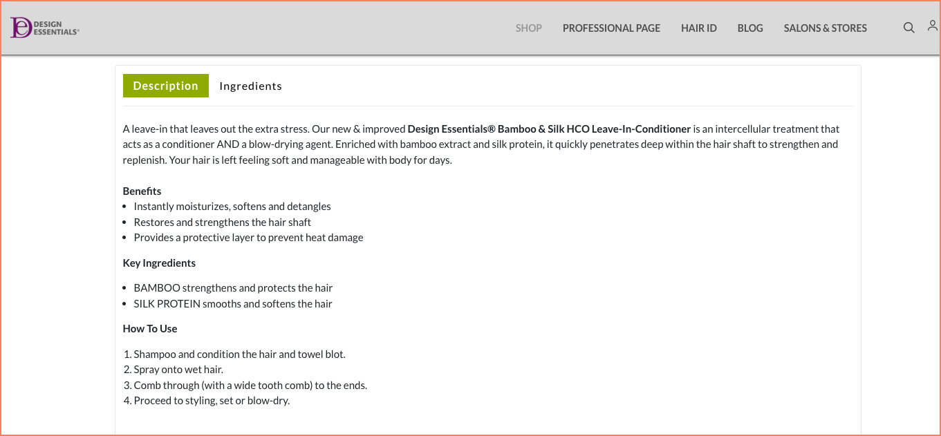 Design Essentials offers constant informational support to shoppers across their website