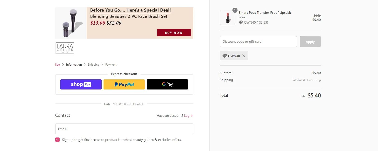 Beauty coupon codes applied at checkout