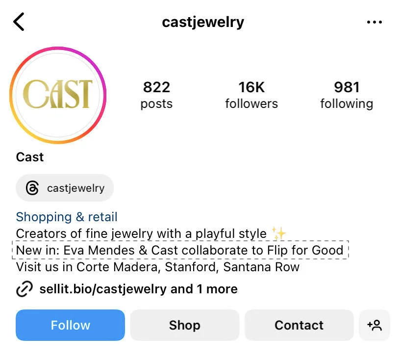 to market jewelry cast jewelry features collaboration info in their insta bio