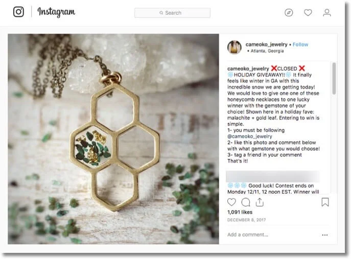 jewelry marketing strategy Instagram giveaway
