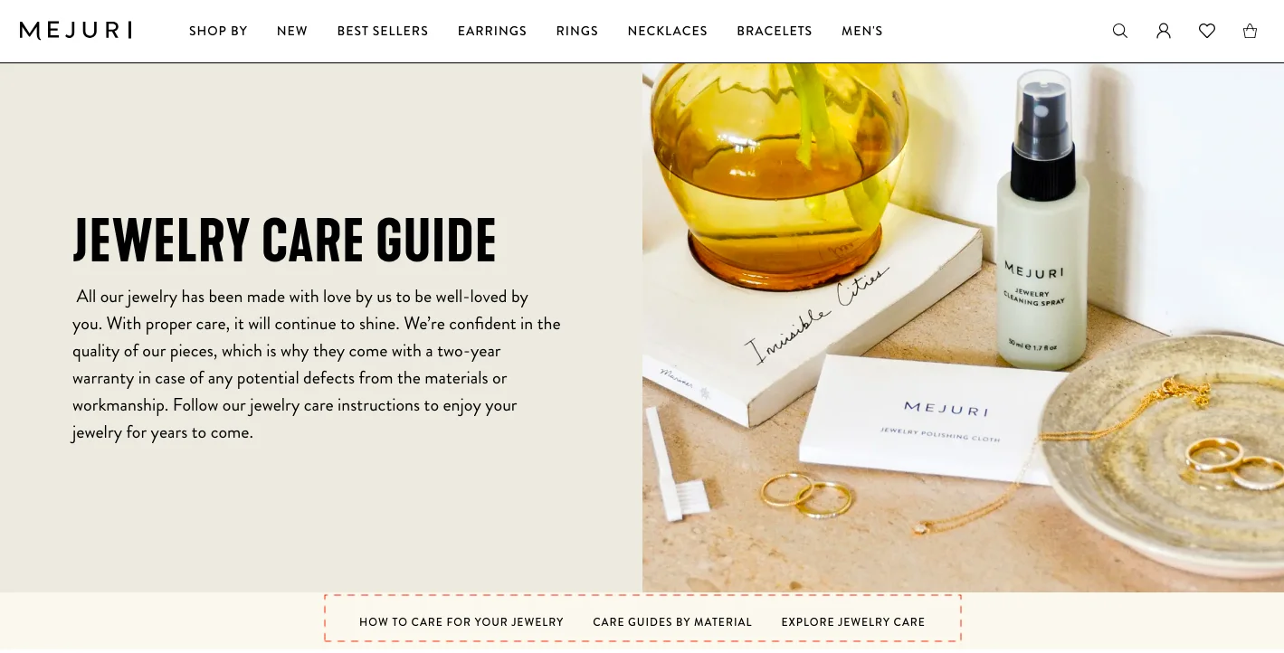 how to market jewelry online mejuri features a care guide