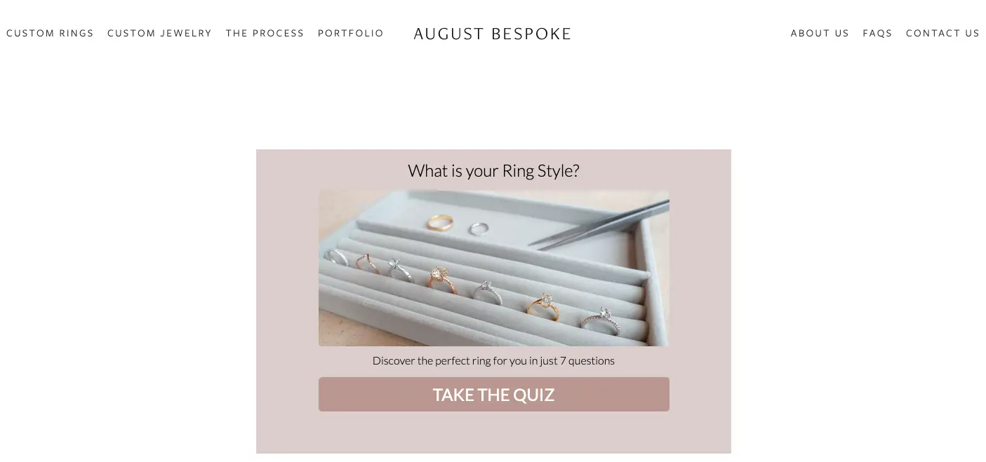 August Bespoke jewelry marketing funnel quiz