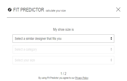 Thom Browne's product page with a Fit Quiz