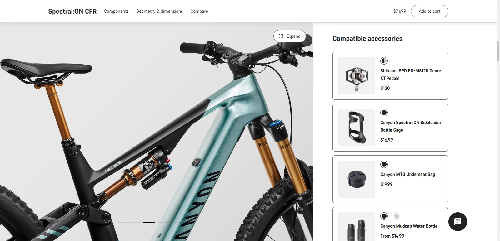 Canyon's luxury product page example