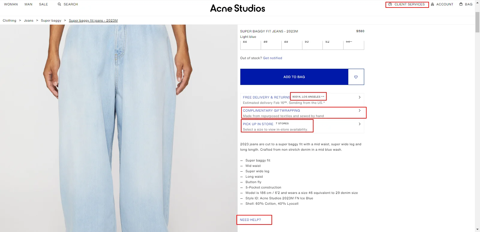 Image of Acne Studio's luxury product page