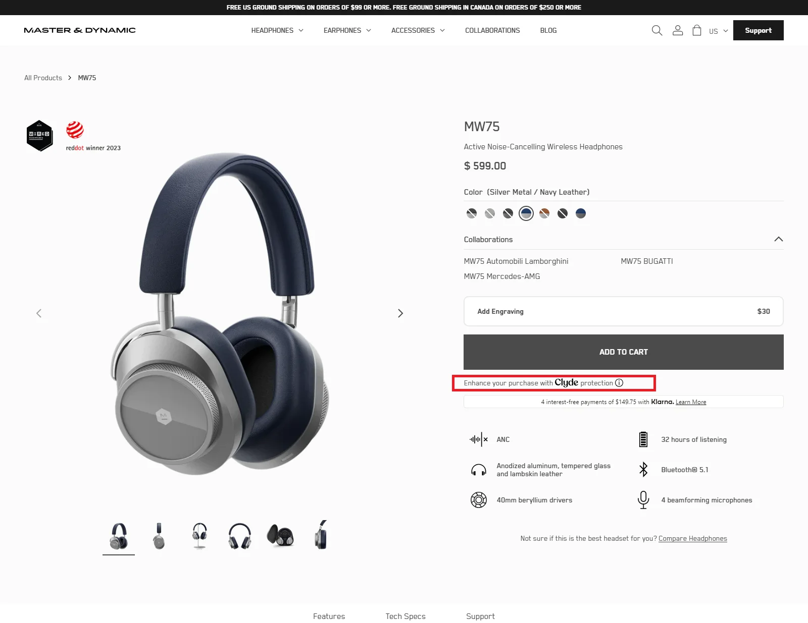 Master Dynamic's luxury product page example