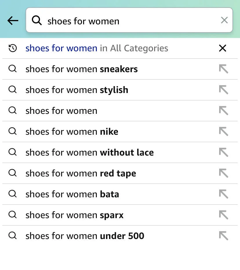 Amazon mobile UX design showcases multiple category results for the same query