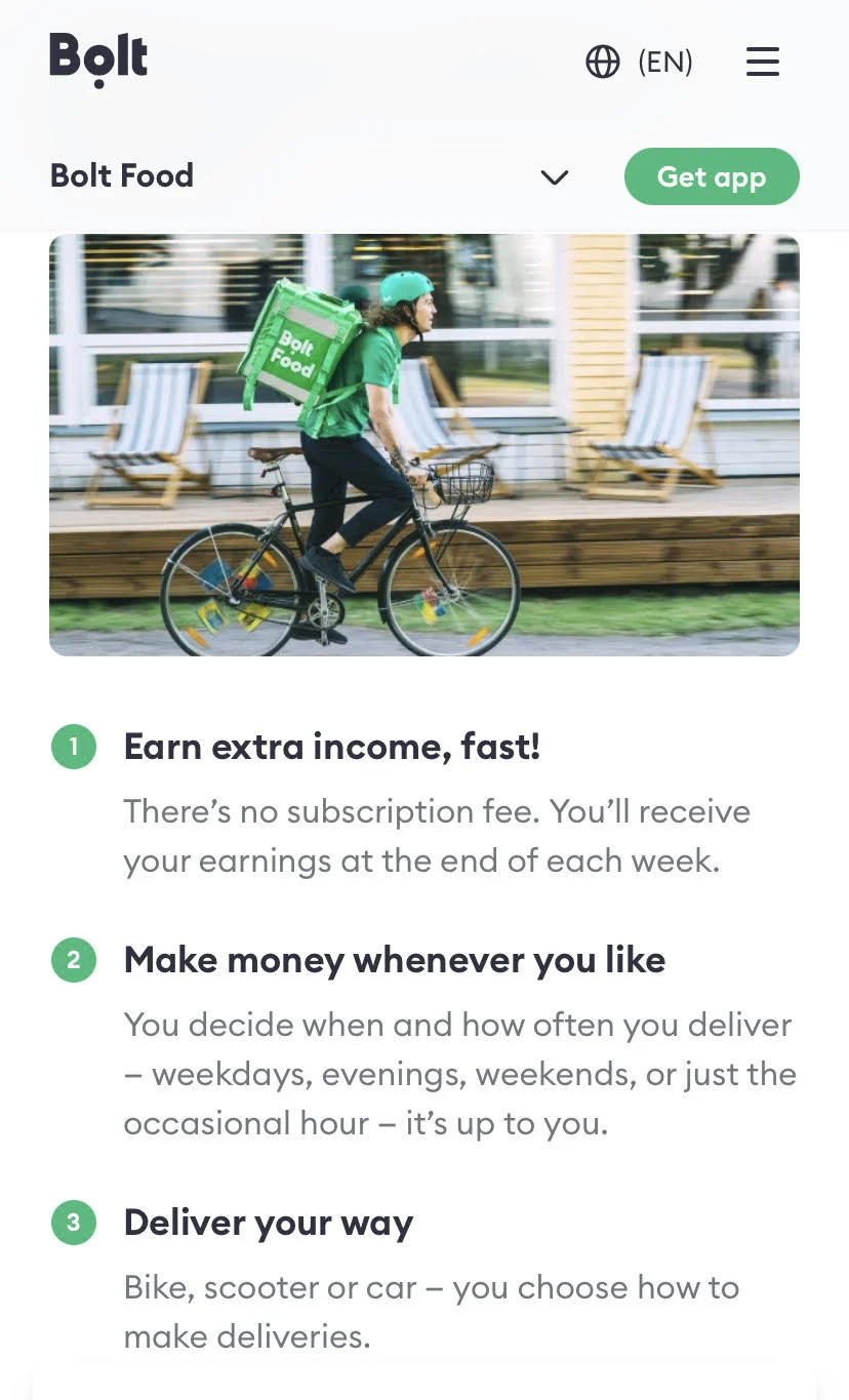 Bolt uses numbers to categorize important information in their mobile UX design