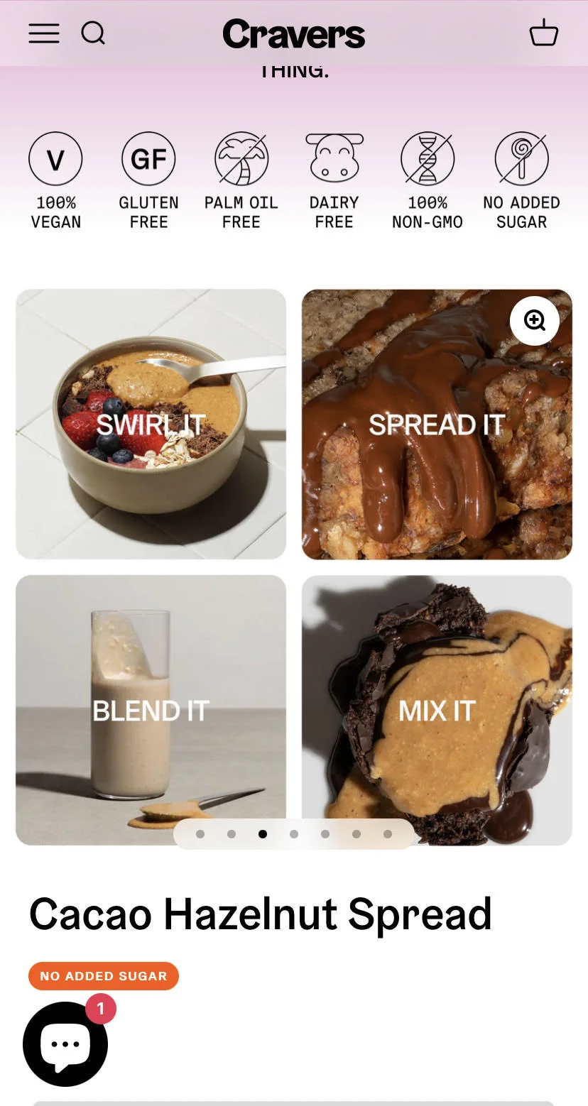 Cravers enables manual horizontal scrolling of images in their homepage mobile first UX design