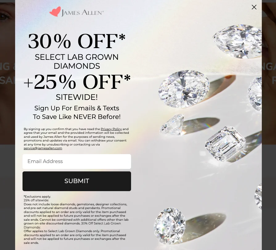 James Allen stacks offers to win customers away from competition and reduce jewelry cart abandonment