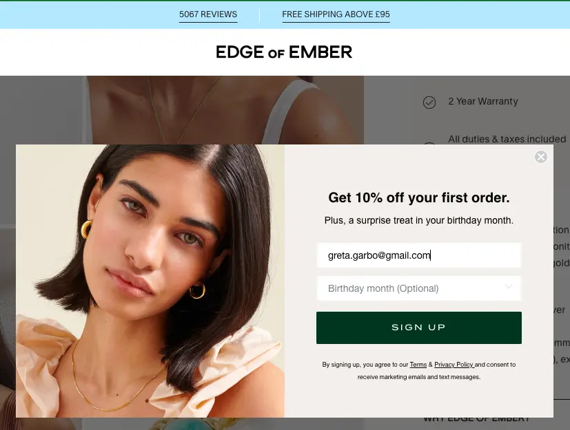 Edge of Ember promises a dynamic offer to every shopper along with their standard discount to reduce jewelry cart abandonment