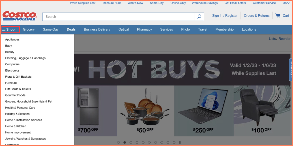 Costco has a website designed for senior shoppers to experience ease during online shopping
