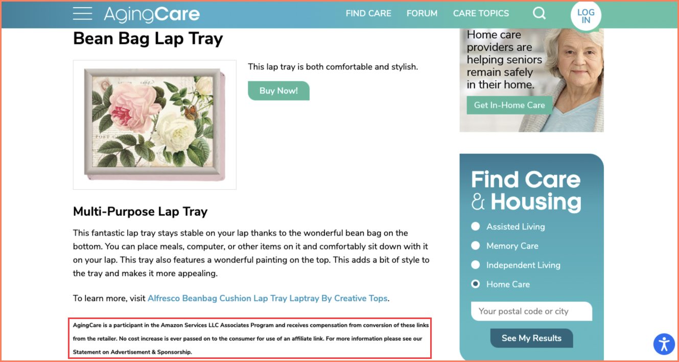 AgingCare features detailed micro copy for senior shoppers to experience trust