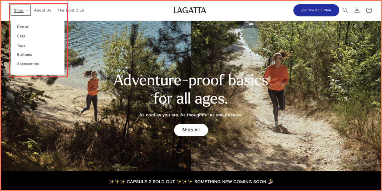 Lagatta offers visual cues like arrows to help senior shoppers find their navigational menu