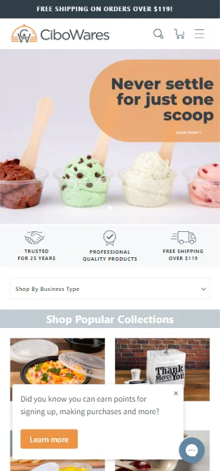 A non-intrusive pop-up from a Shopify Store