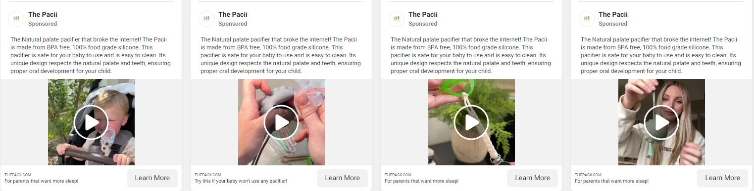 Multiple ad variations of The Pacii, an eCommerce brand