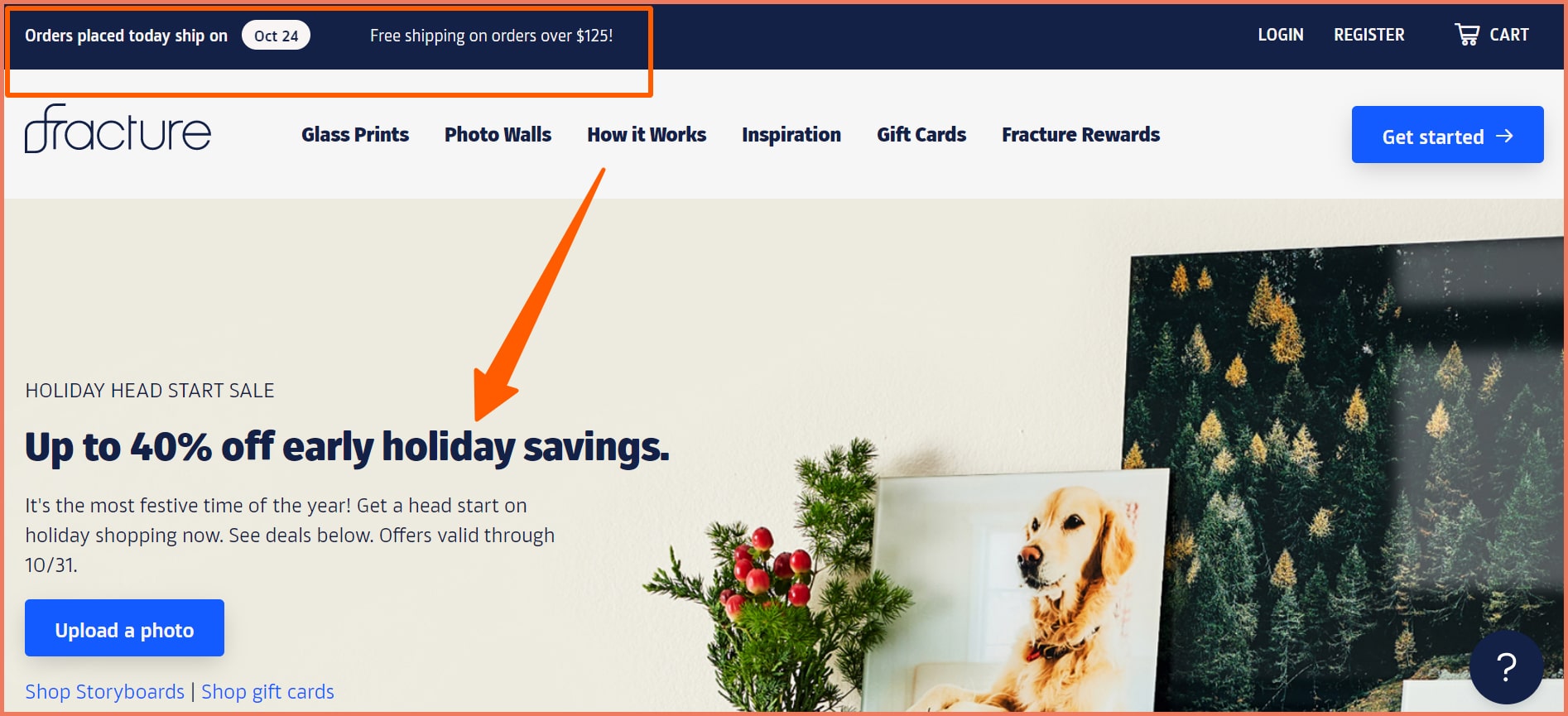Free Shipping above the fold visual cue
