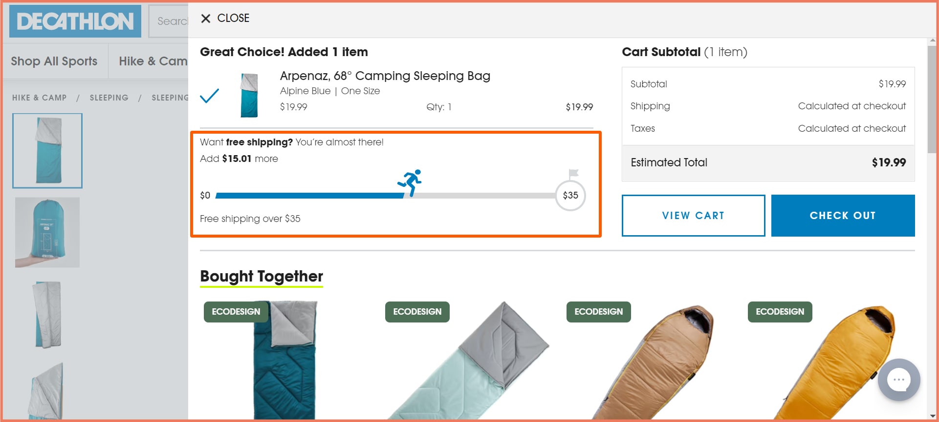 Free shipping progress bar as visual cue