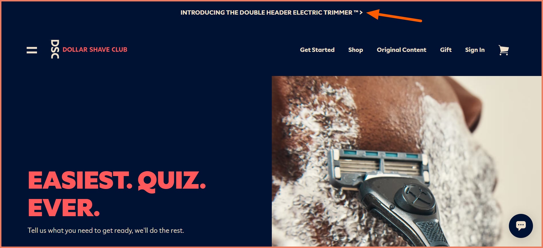Directional cue example on a website