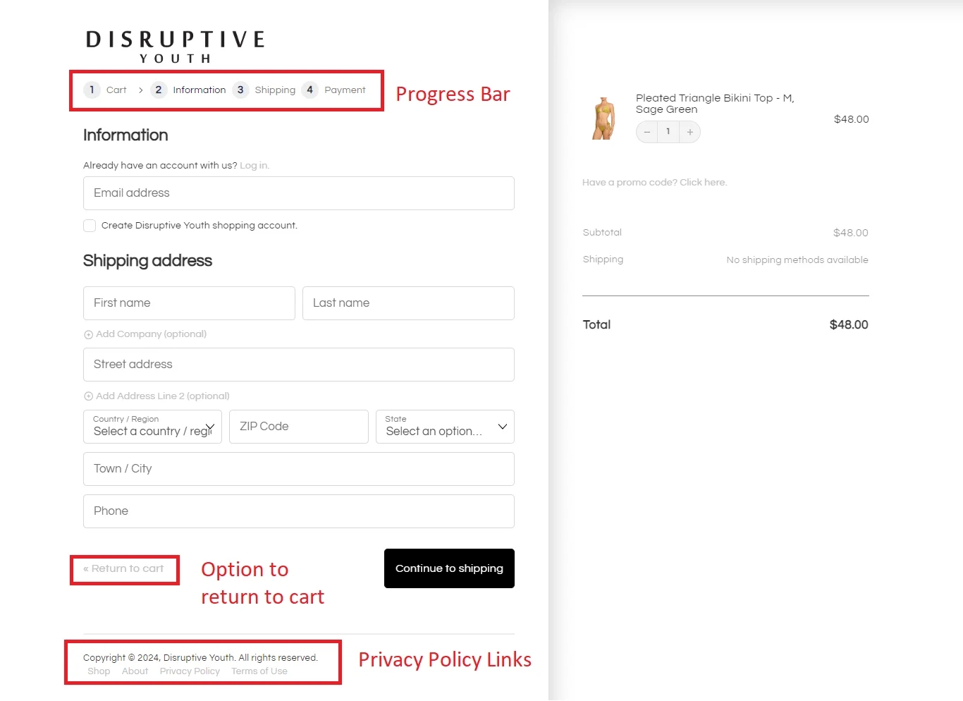 Disruptive Youth cart page progress bar example