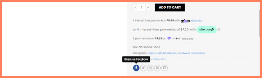 All Blacks Shop features social media icons right under the primary CTA for product page conversions