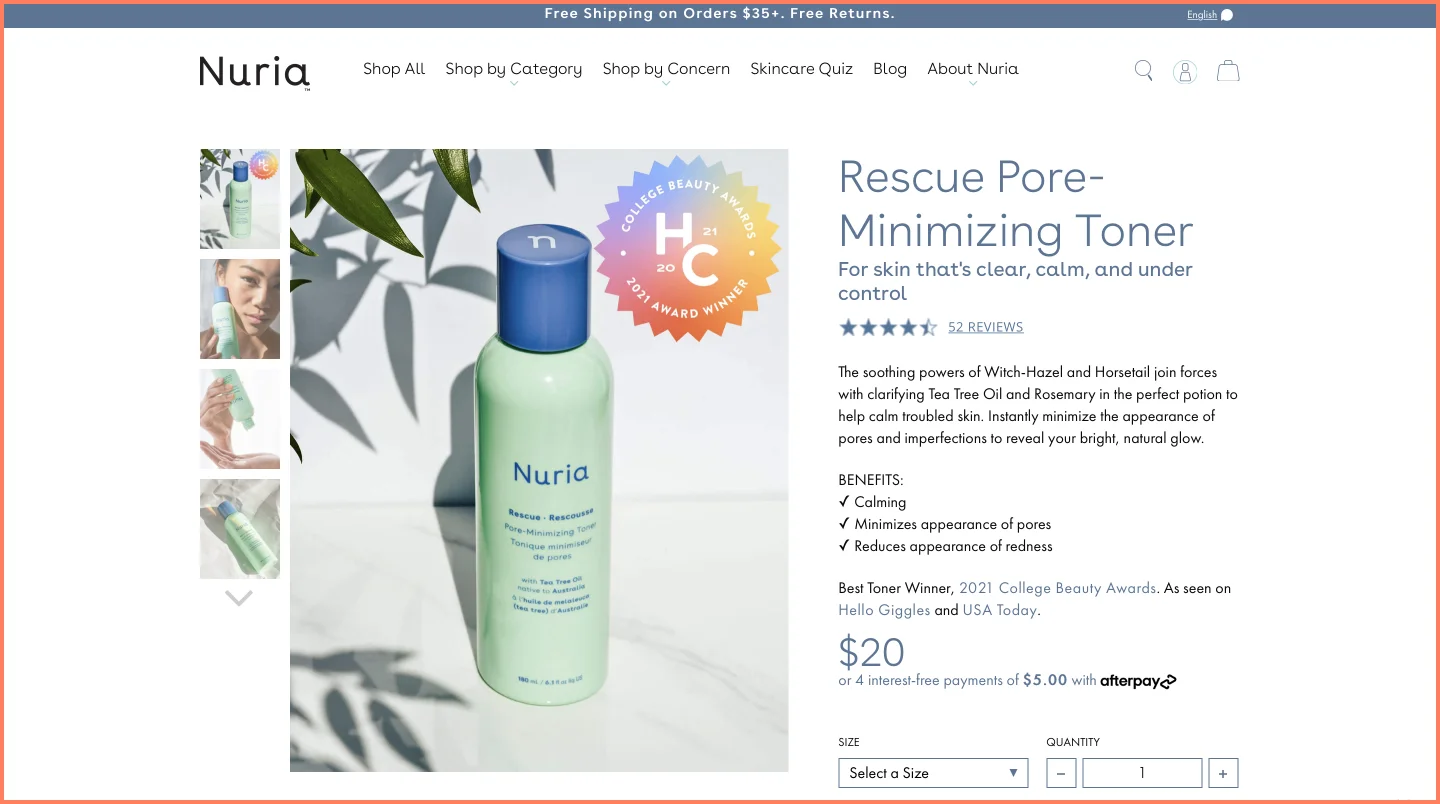Nuria Beauty WooCommerce product page template lazy loads the image gallery