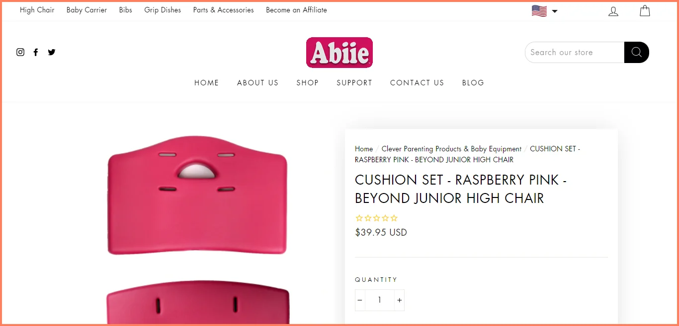 Abiie uses breadcrumb navigation in their WooCommerce product page design for conversions
