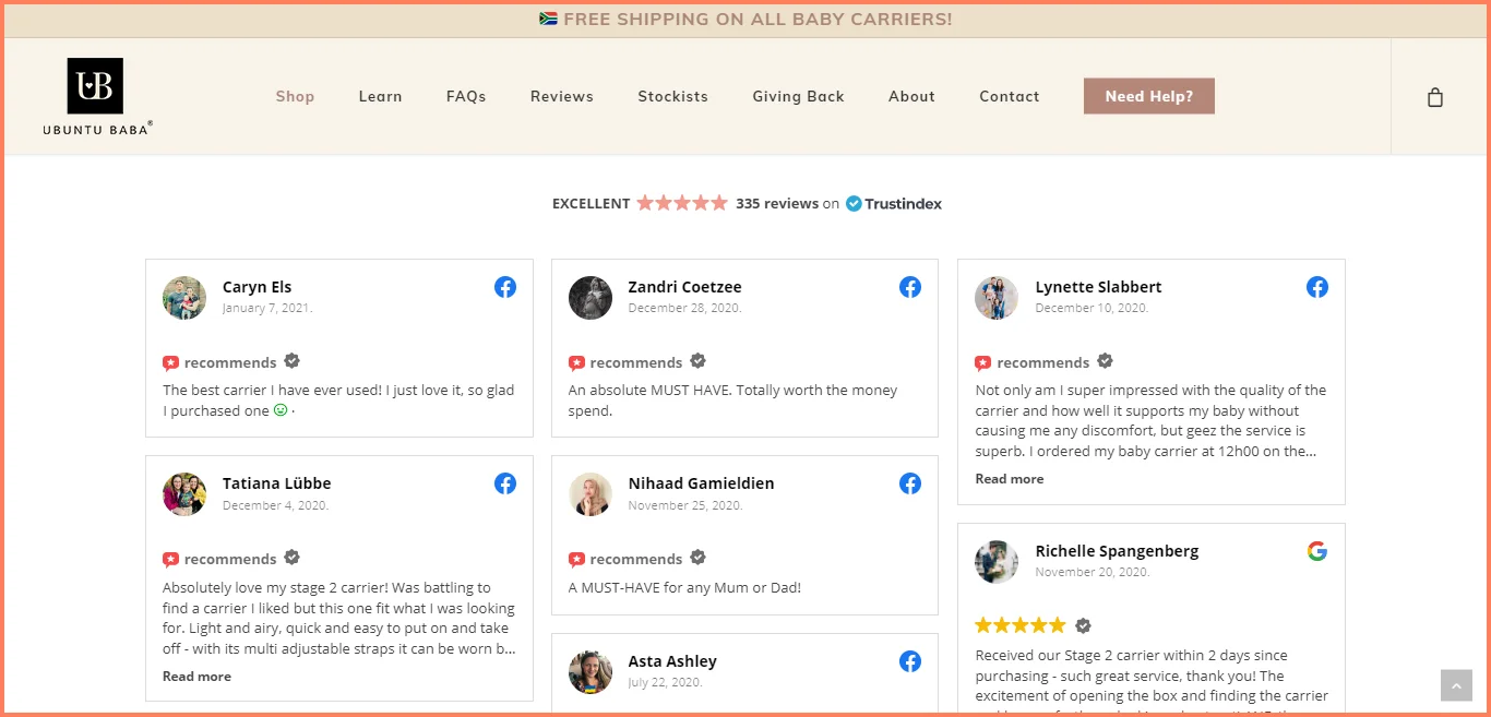 Ubuntu Baba product page design template sources reviews from across channels