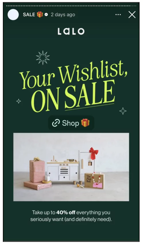 Instagram highlight for limited time offers for eCommerce store